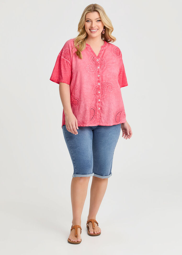 Cotton Paisley Knit Back Top, , hi-res