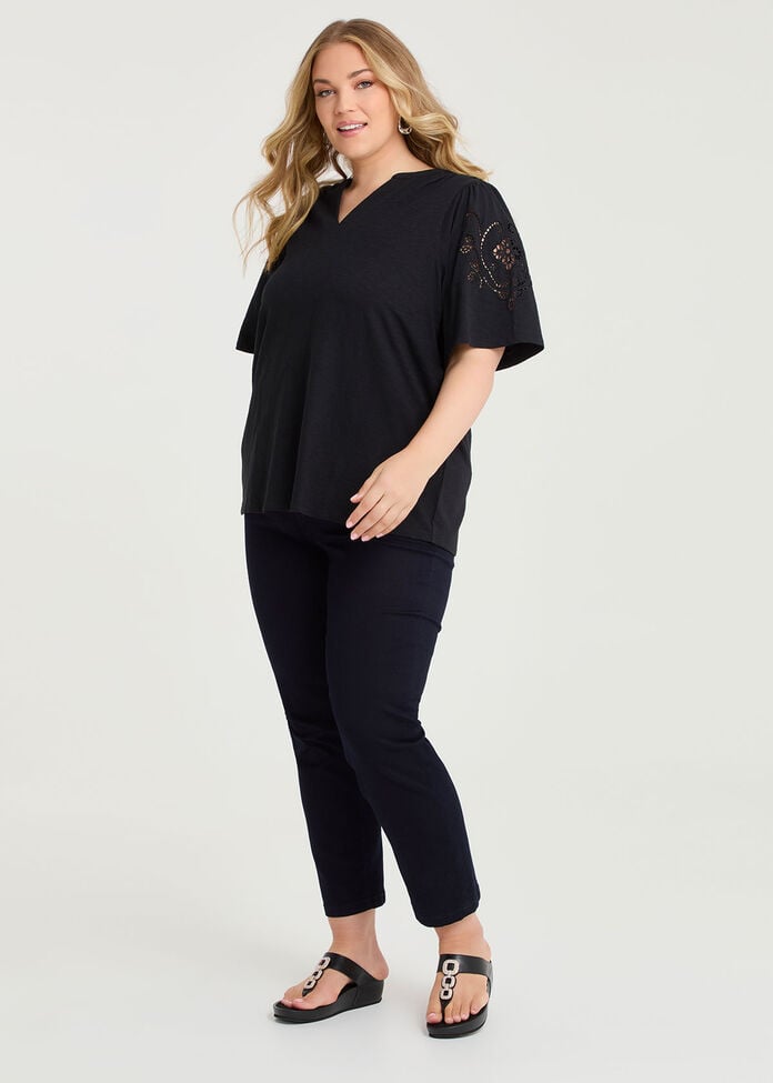 Cotton Cutout Embroidery Top, , hi-res