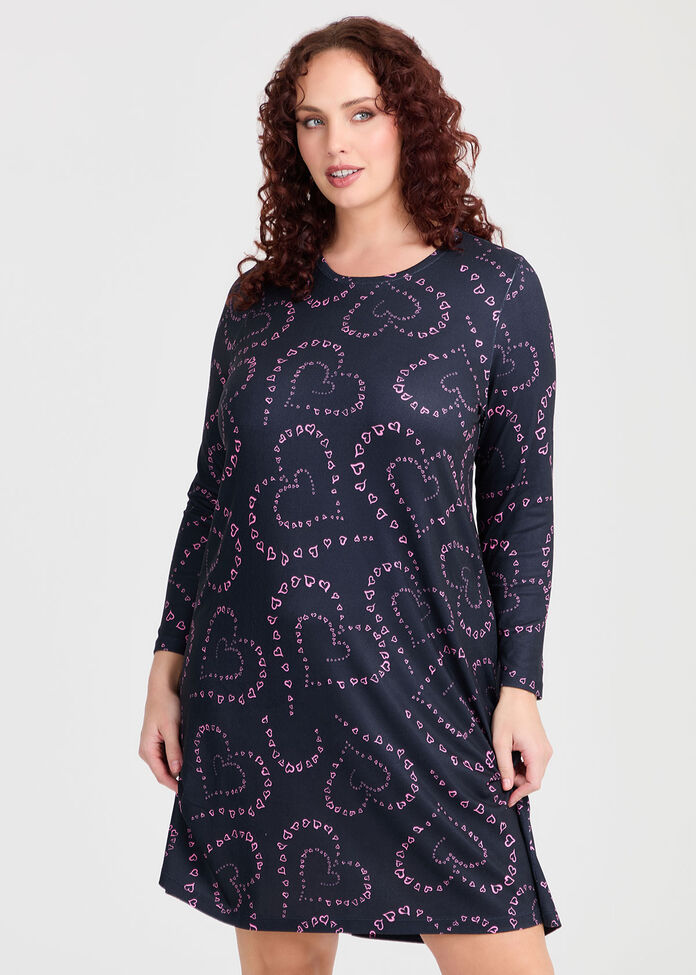 Lounge Love Heart Nightie, PRINT, hi-res