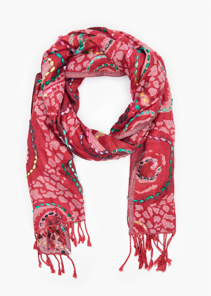 Swirl Embroidered Scarf, , hi-res