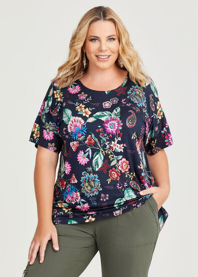 Plus Size Bamboo Jacobean Floral Top