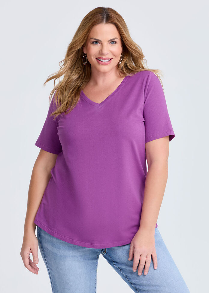 Shop Plus Size Organic Cotton V-neck T-shirt, Purple Taking Shape AU