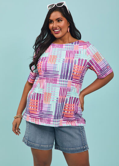 Plus Size Cotton Pastel Check T-shirt