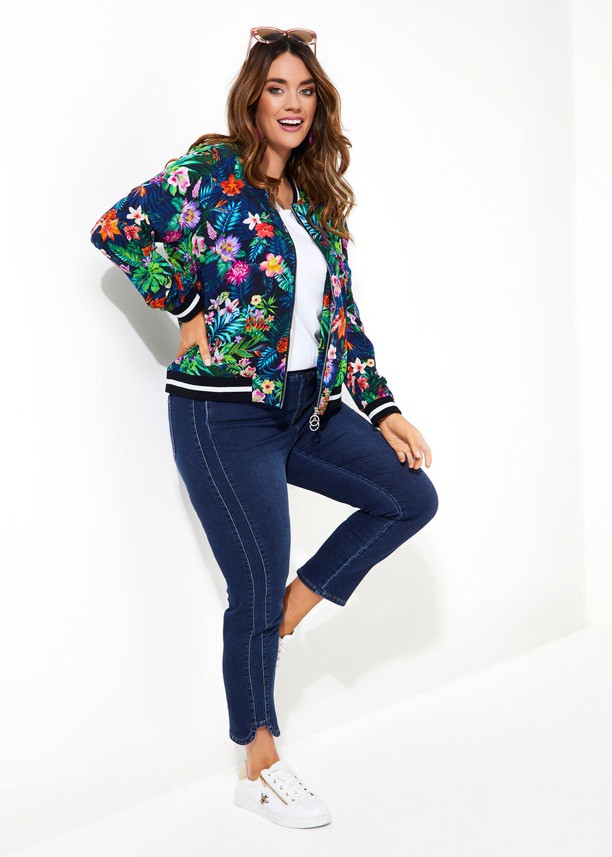 Floral bomber jacket womens plus size top