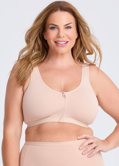 Plus Size Cotton Front Opening Zip Bra