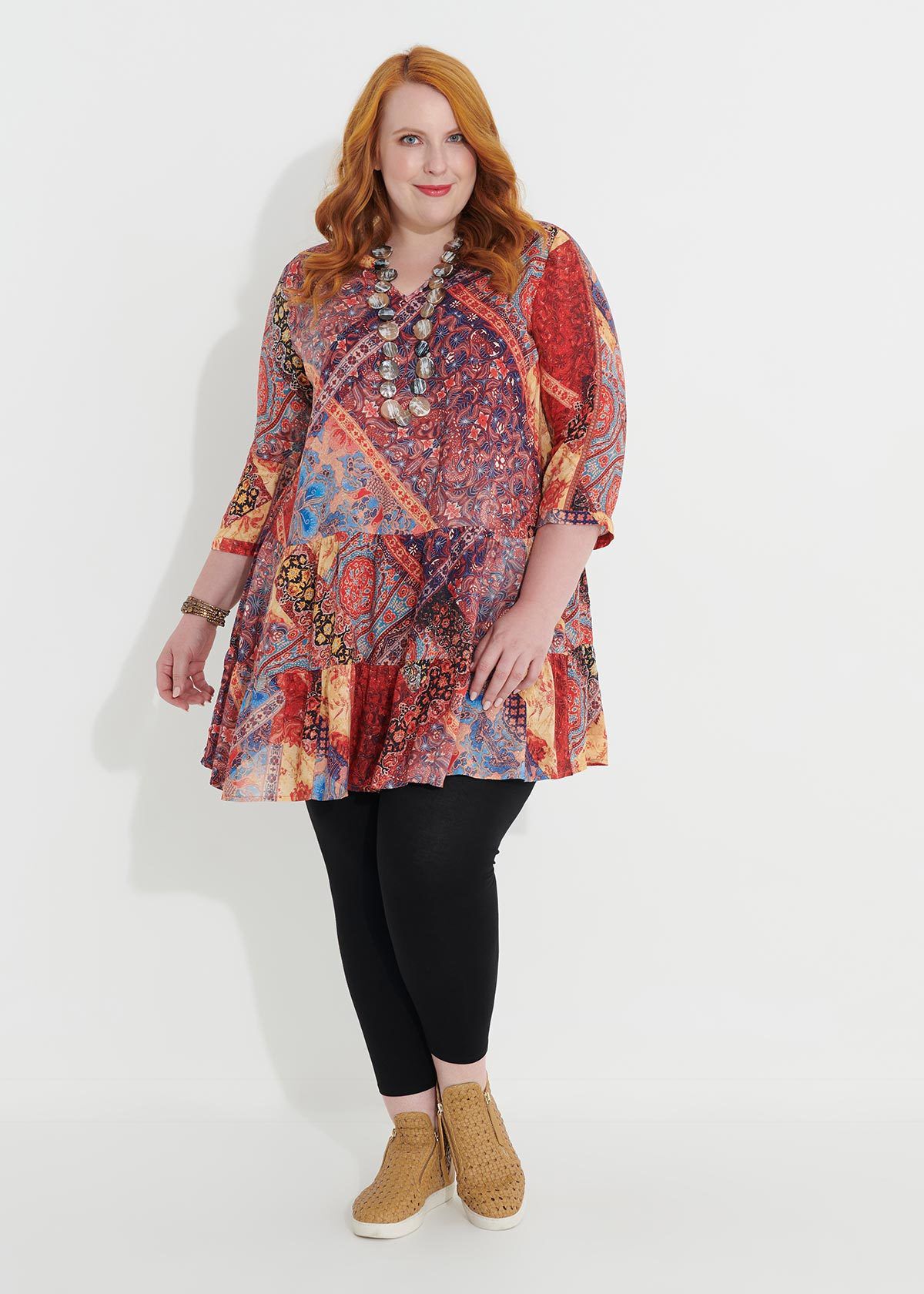 Shop Plus Size Patchwork Boho Tunic in Multi Sizes 12 30