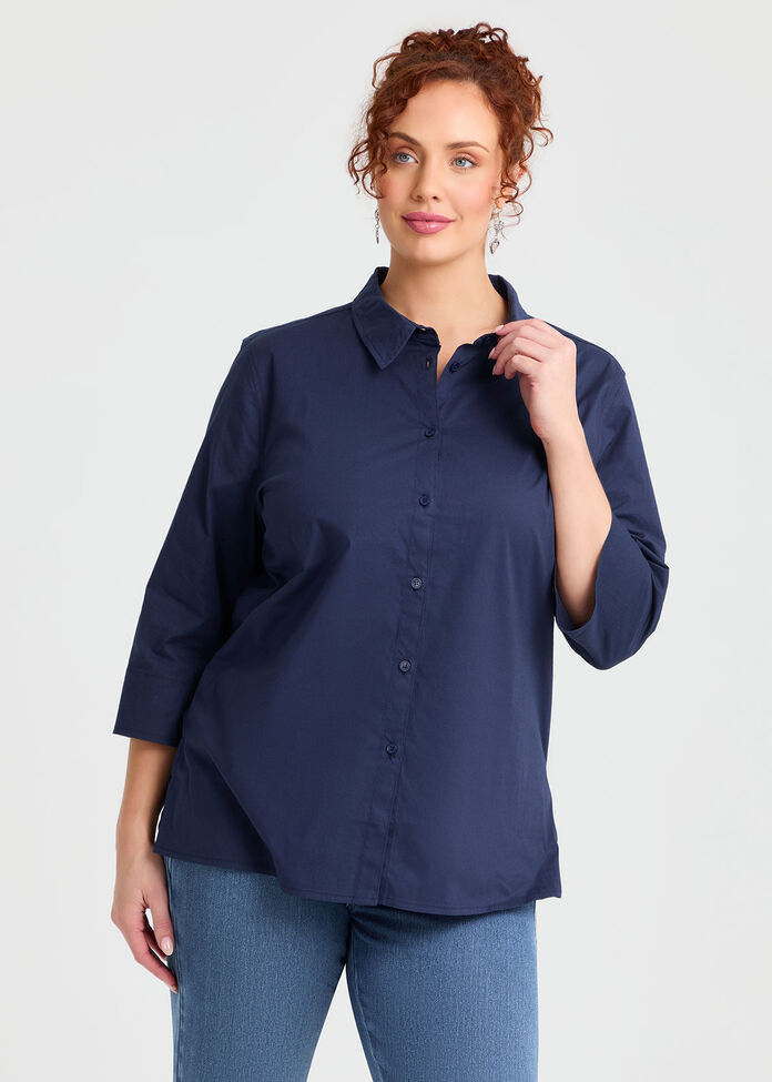 Stretch Cotton Poplin Shirt, , hi-res