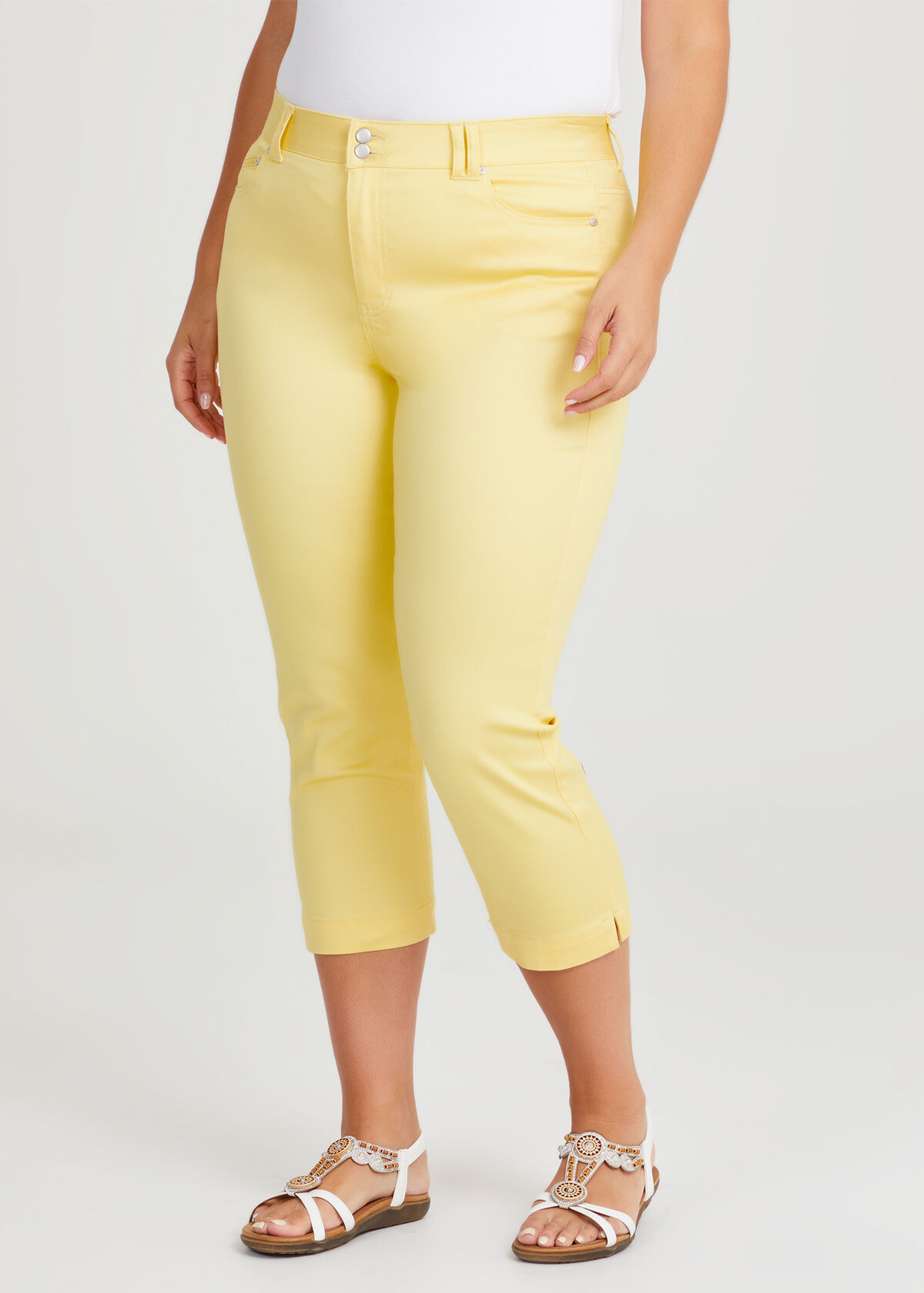 Yellow capri pants plus size hot sale