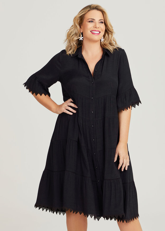 Shop Plus Size Natural Tiered Shirt Dress in Black | Taking Shape AU