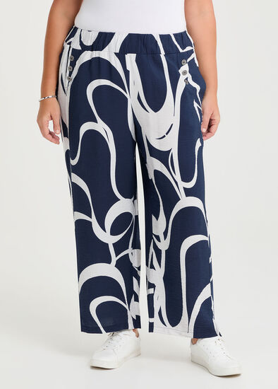 Plus Size Sailor Button Print Natural Pant