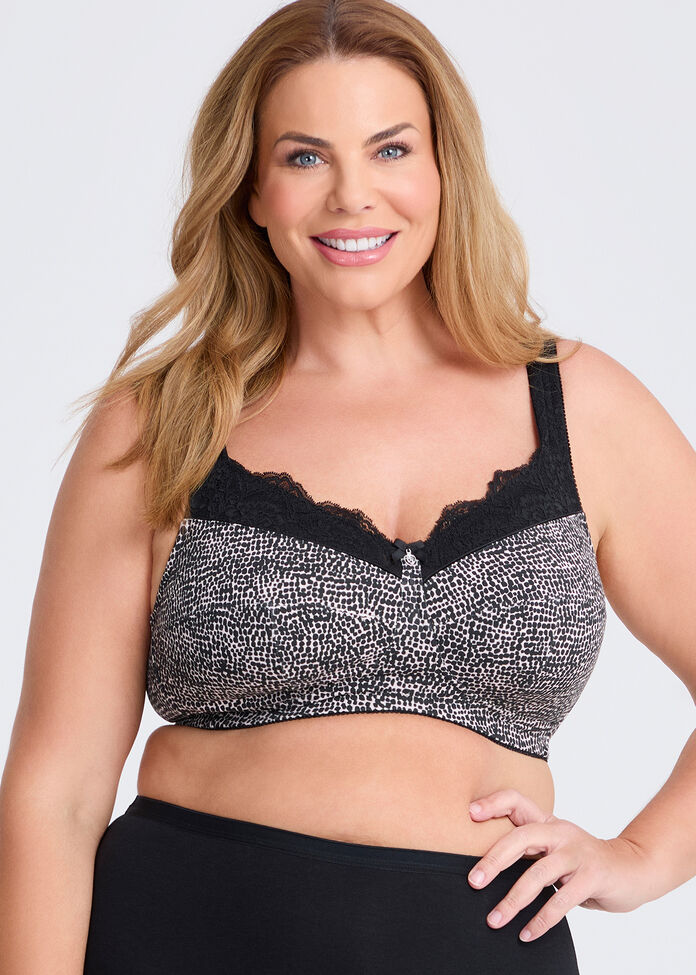 Wirefree Cotton Support Lace Bra, , hi-res