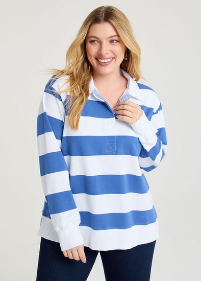 Plus Size Cotton Polo Neck Sweatshirt