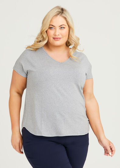 Plus Size Natural Everyday V-neck T-Shirt
