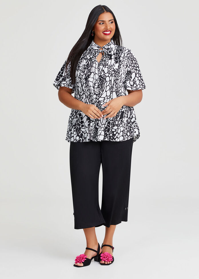 Plisse Tie Neck Top, , hi-res