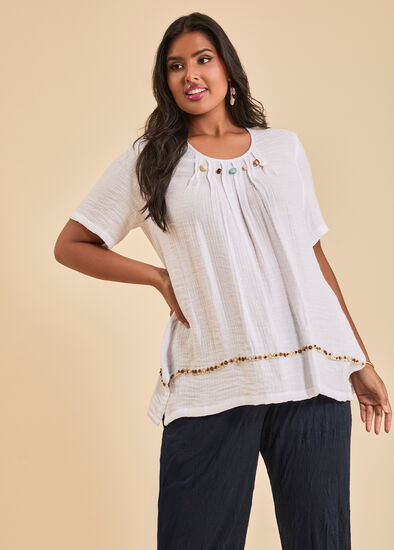 Plus Size Trim Detail Natural Swing Top