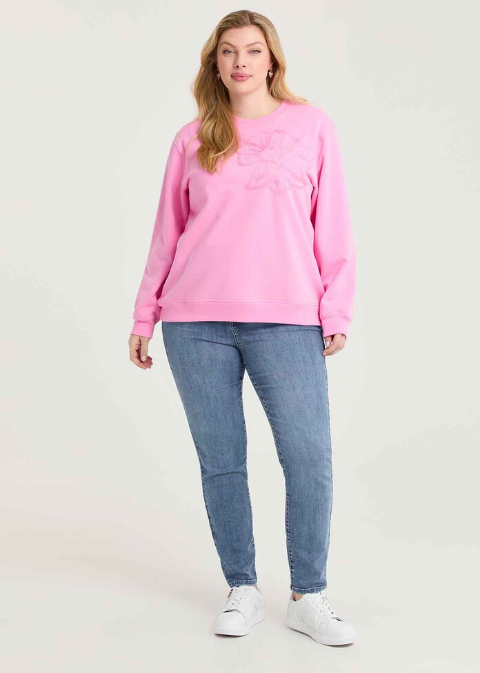 Cotton Flower Applique Sweatshirt, , hi-res