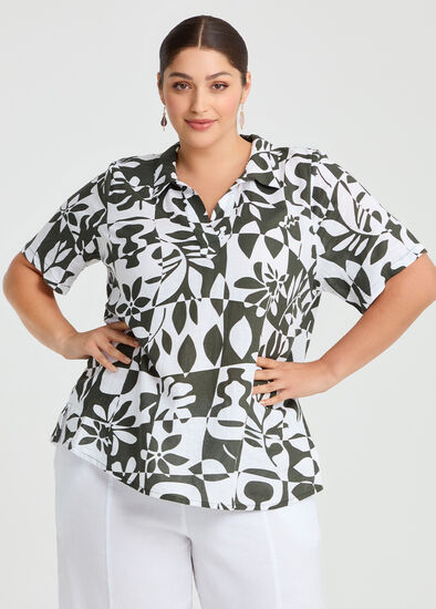 Plus Size Linen Blend Tropics Top