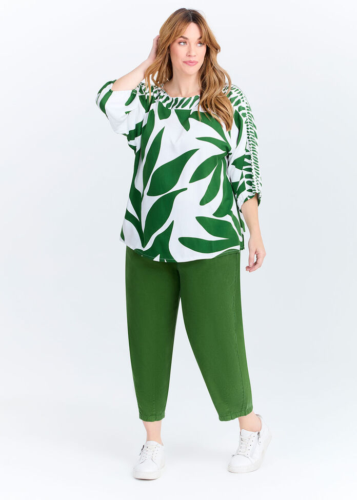 Natural Leaf Print Top, , hi-res