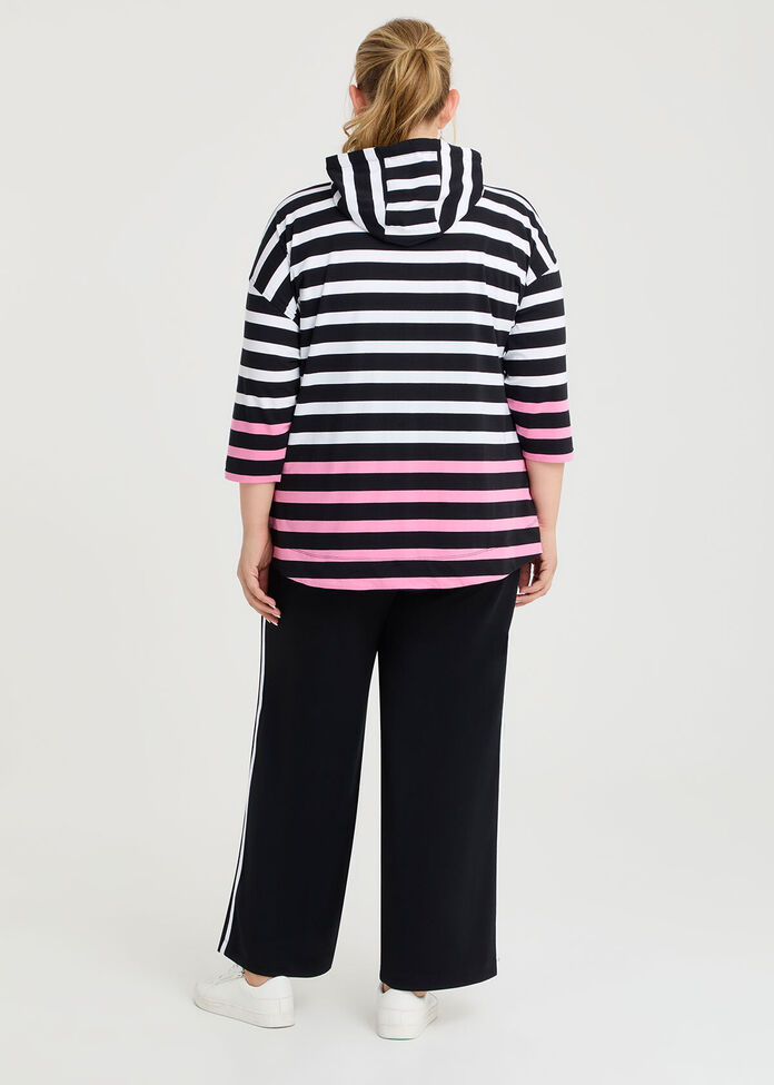 Cotton Stripe Hooded Top, , hi-res