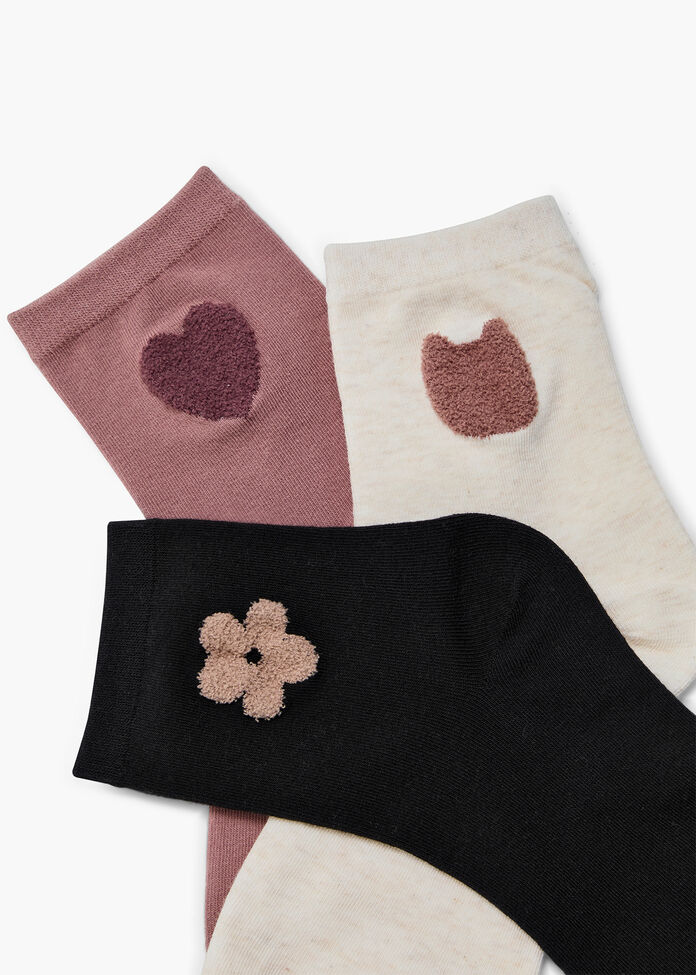 3 Pack Cosy Pattern Cotton Socks, , hi-res