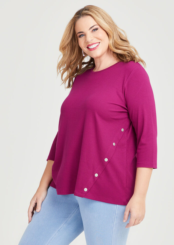Rib Hi Lo Snap Detail Top, , hi-res