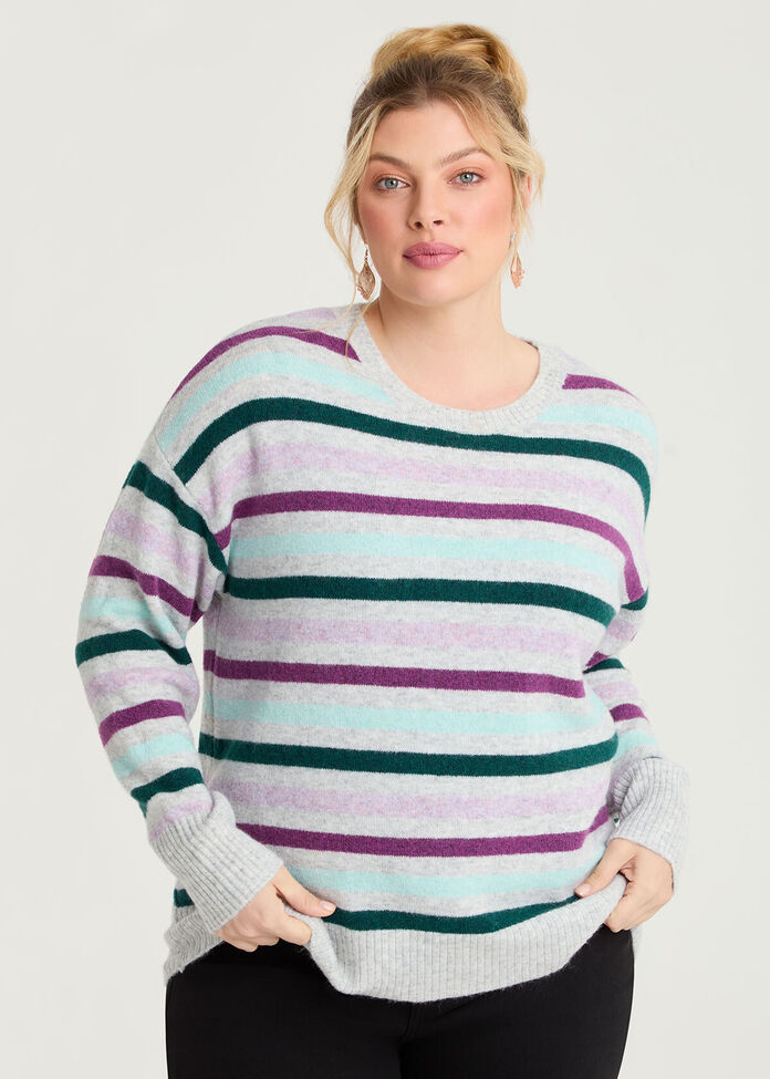 Multi Stripe Crew Neck Jumper, , hi-res