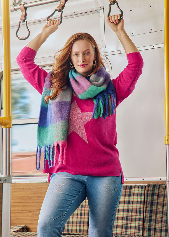Lurex Star V-neck Jumper, , hi-res