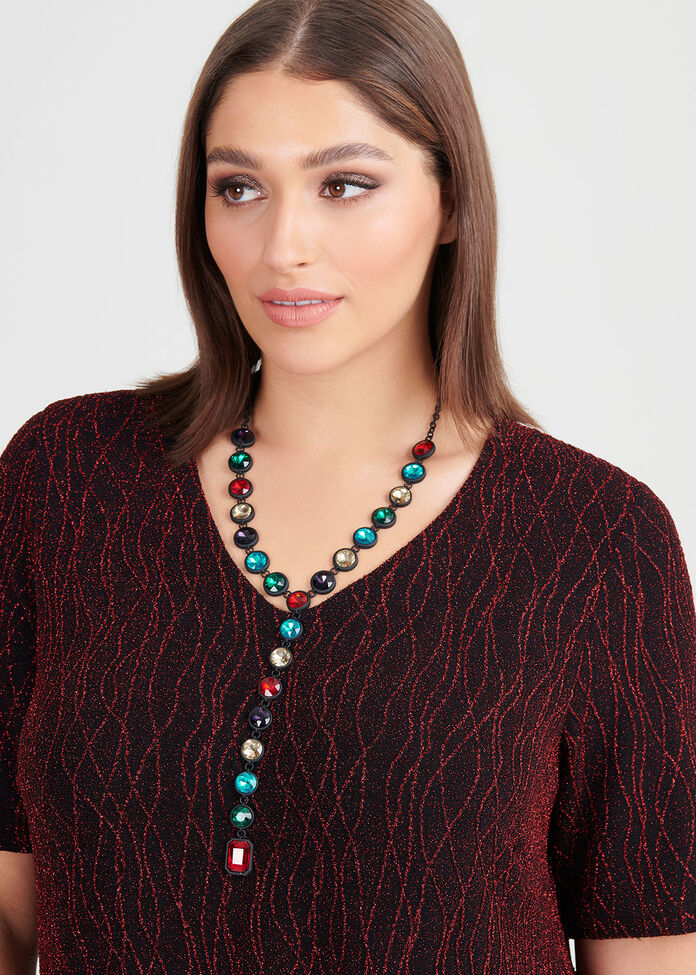 Faceted Jewel Y Necklace, , hi-res
