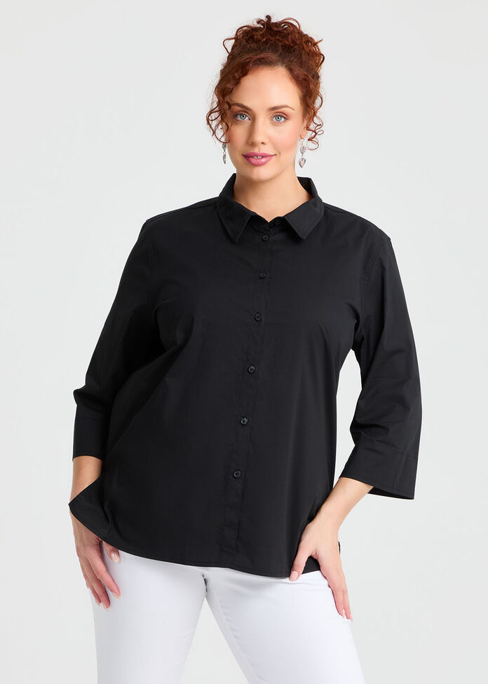 Stretch Cotton Poplin Shirt, , hi-res
