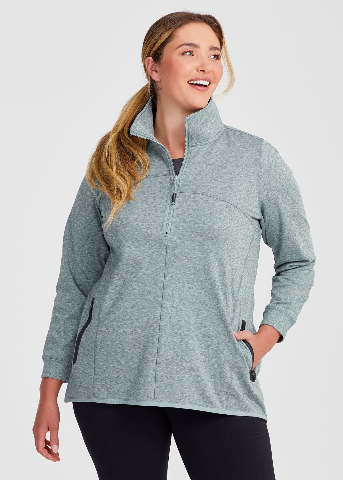 Shop Plus Size Active Spacedye Half Zip Top, Blue | Taking