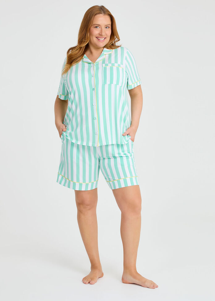 Modal Stripe Button Pyjama Top, , hi-res