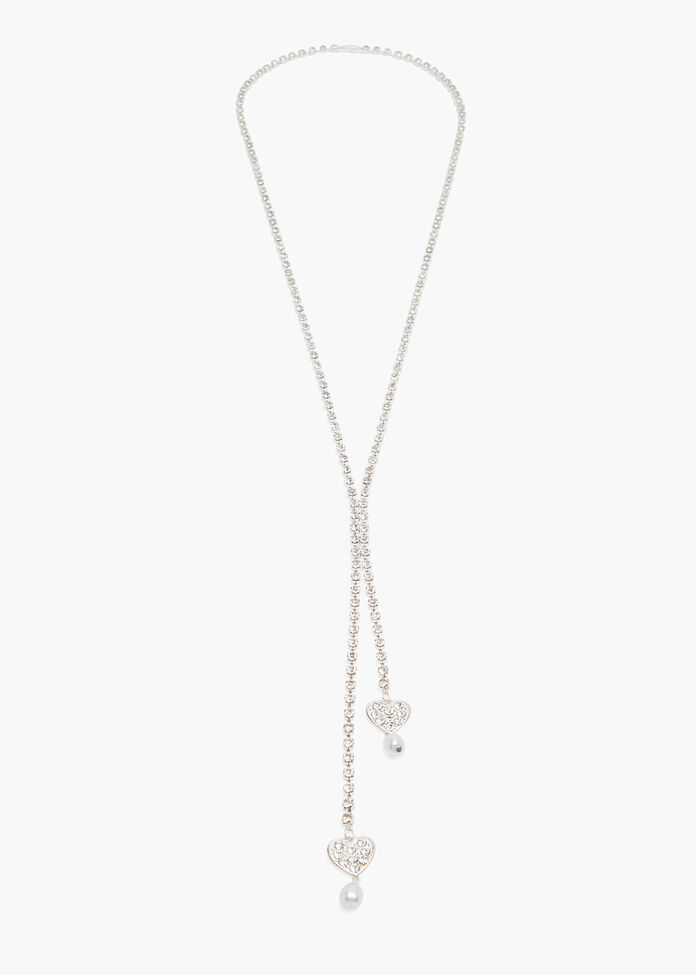 Silver Heart & Pearl Necklace, , hi-res