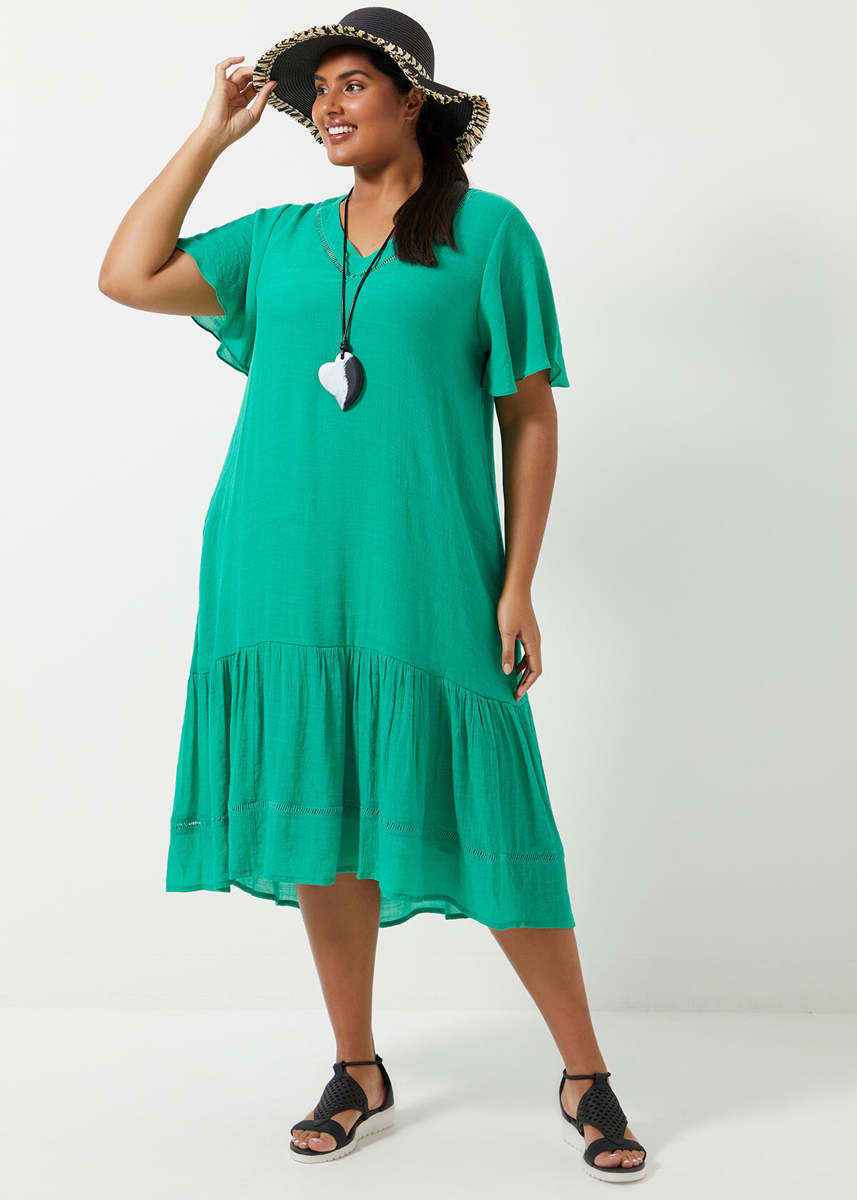 Shop Plus Size Natural Amazon Tiered Dress in Green Sizes 12 30