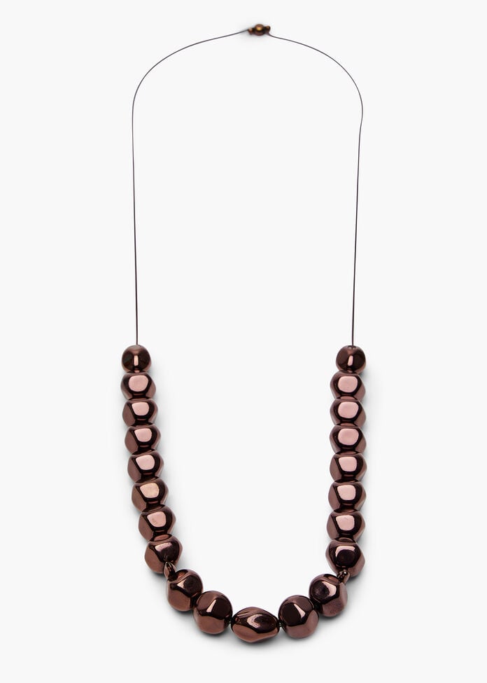 Metallic Bead Long Necklace, , hi-res