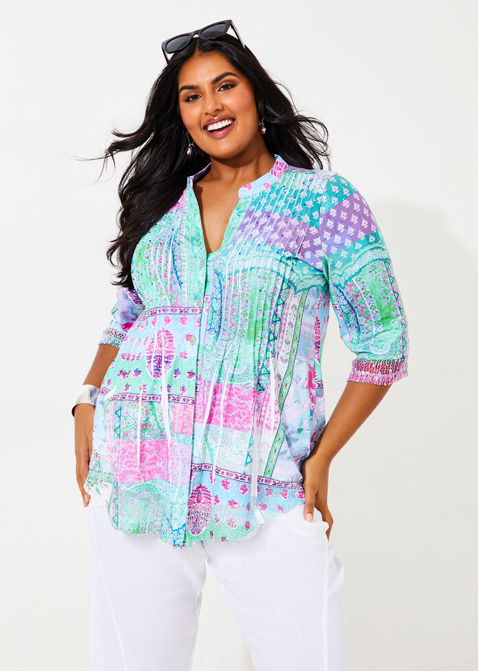 Shop Plus Size Patchwork Sparkle Knit Shirt in Multi | Taking Shape AU