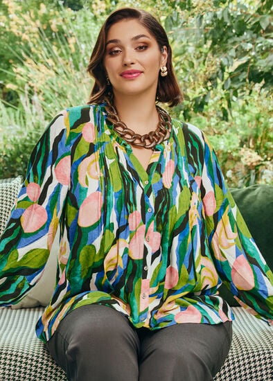 Plus Size Natural Novella Pintuck Shirt
