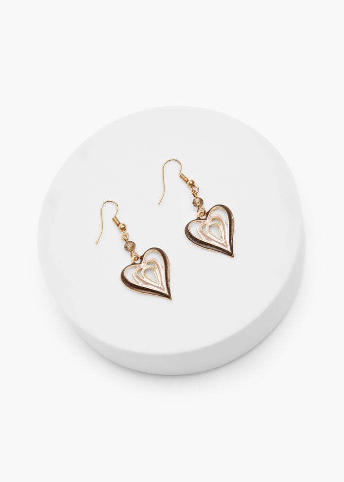 Layered Enamel Heart Earrings, CHOCOLATE, hi-res