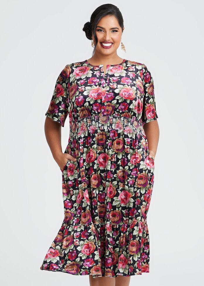 Shop Plus Size Floral Bloom Velvet Dress in Multi | Sizes 12-30 ...