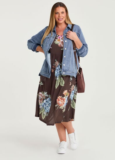 Plus Size Natural Pocket Midi Dress