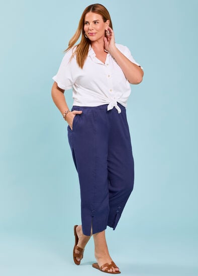 Plus Size Stretch Linen Ayanna Crop Pant