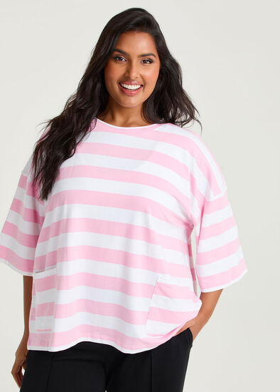 Plus Size Cotton Stripe Pocket Sweatshirt