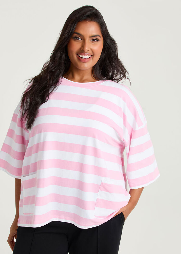 Cotton Stripe Pocket Sweatshirt, , hi-res