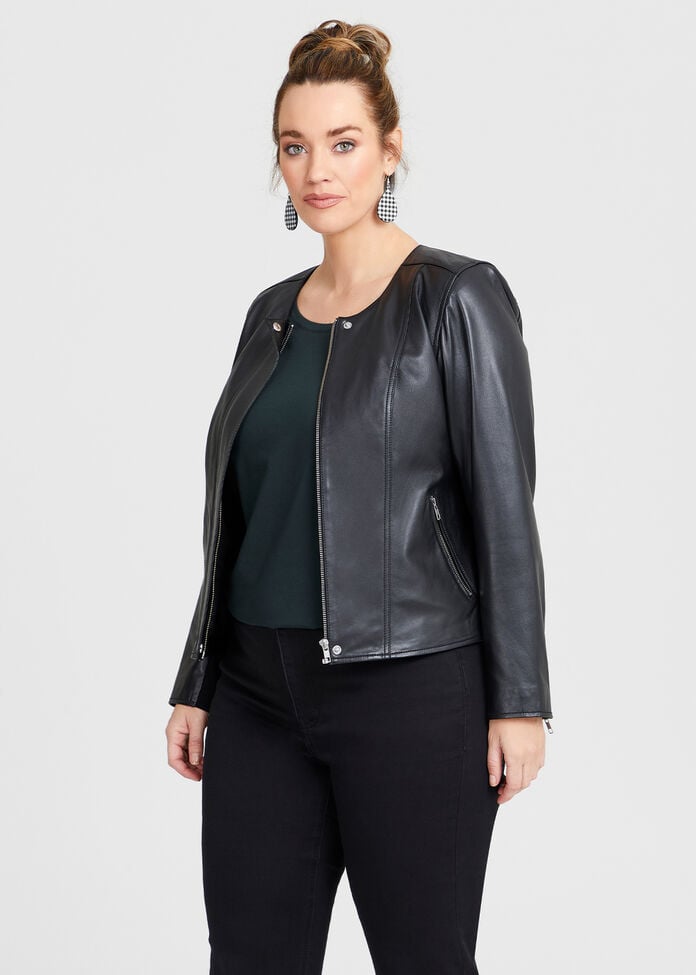 Leather Zip Jacket, , hi-res