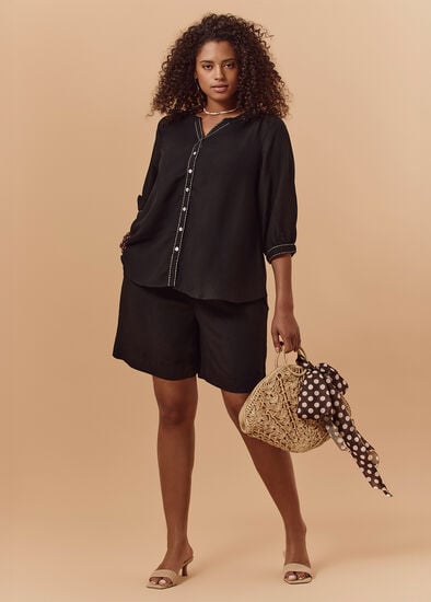 Plus Size Linen Blend Pull On Short