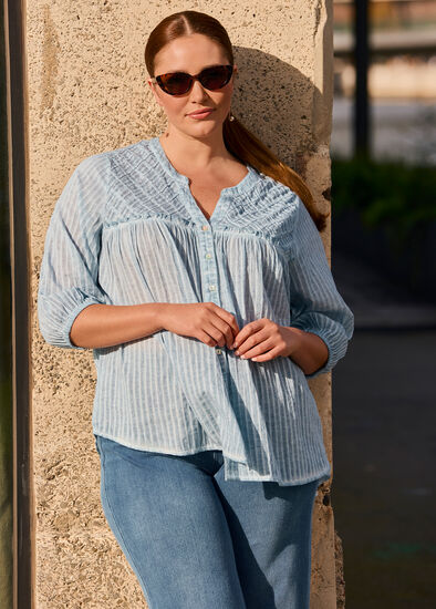 Plus Size Cotton Self Stripe Top