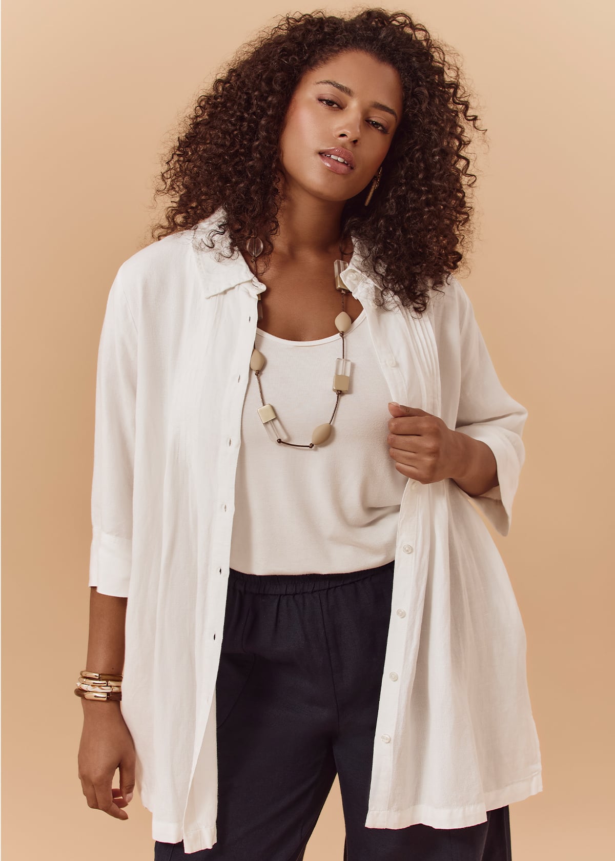 Taking Shape Linen Blend Pintuck Detail Shirt Size 26 in White - Plus Size Women's Tops & T Shirts