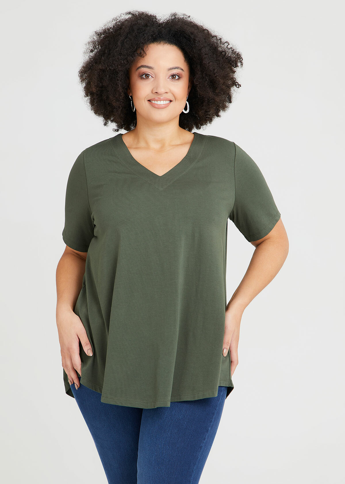 Shop Plus Size Organic V-neck Swing Basic Tee in Green | Sizes 12-30 ...