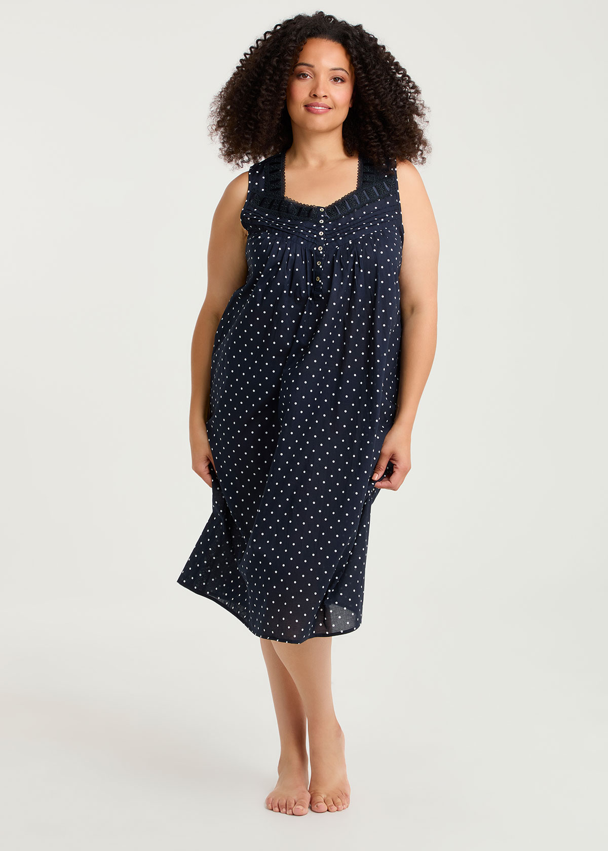 Taking Shape Cotton Spot Lace Trim Nightie Size 12 in Print - Plus Size Women's