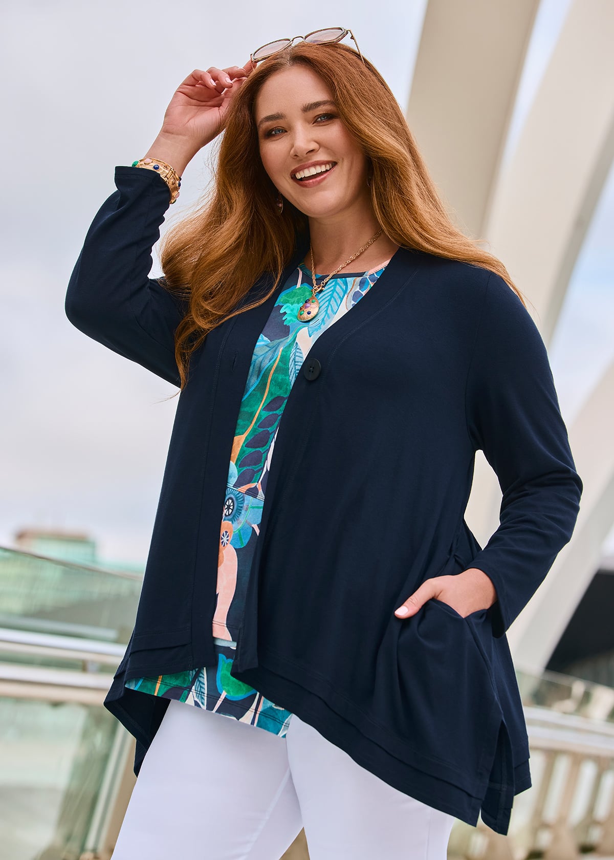 Taking Shape Natural Wiseguy Rory Cardigan Size 26 in Dark Indigo, Natural Viscose - Plus Size Women's Cardigans