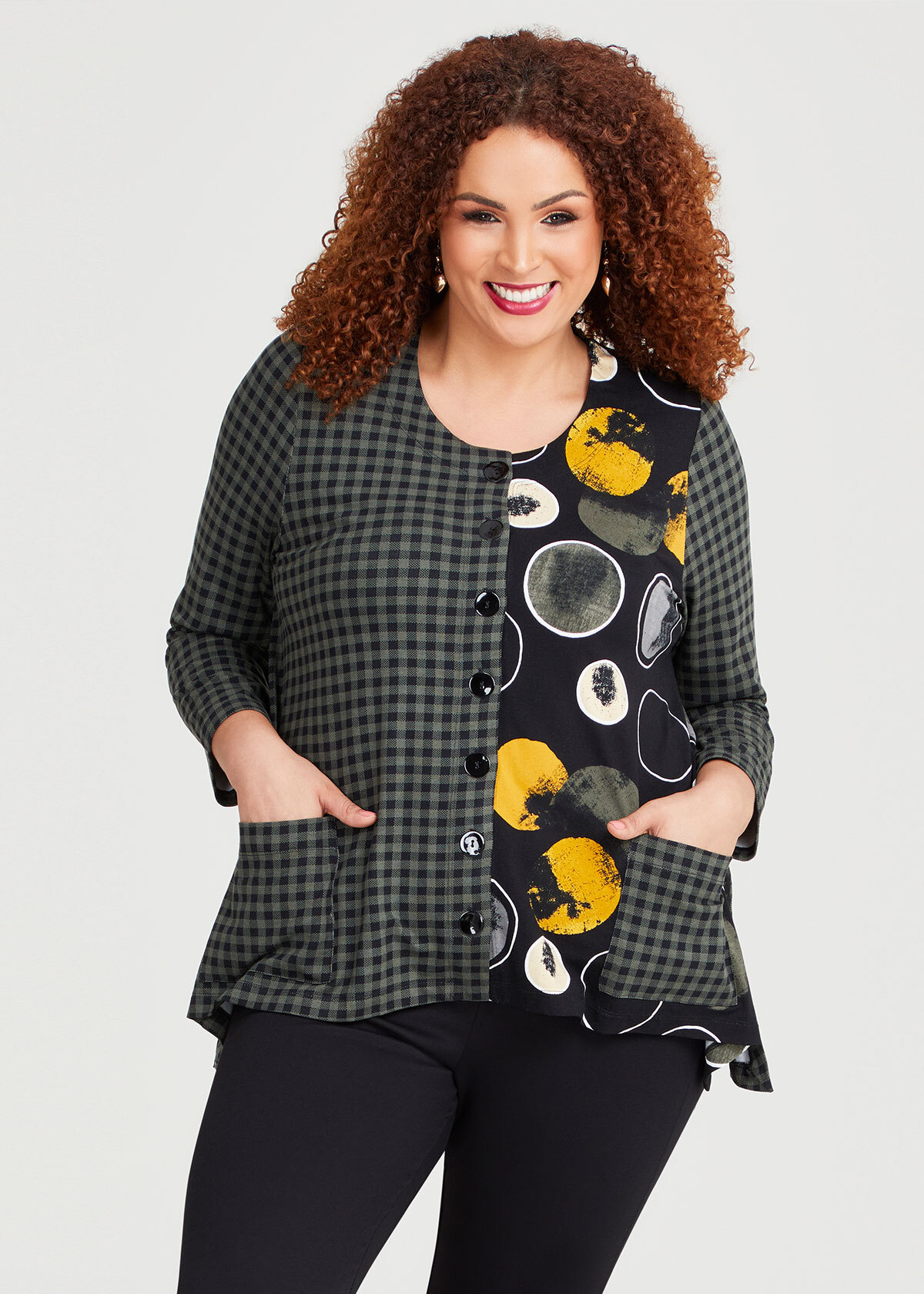 Shop Plus Size Natural Rosalia Spot Check Cardigan in Multi | Taking ...